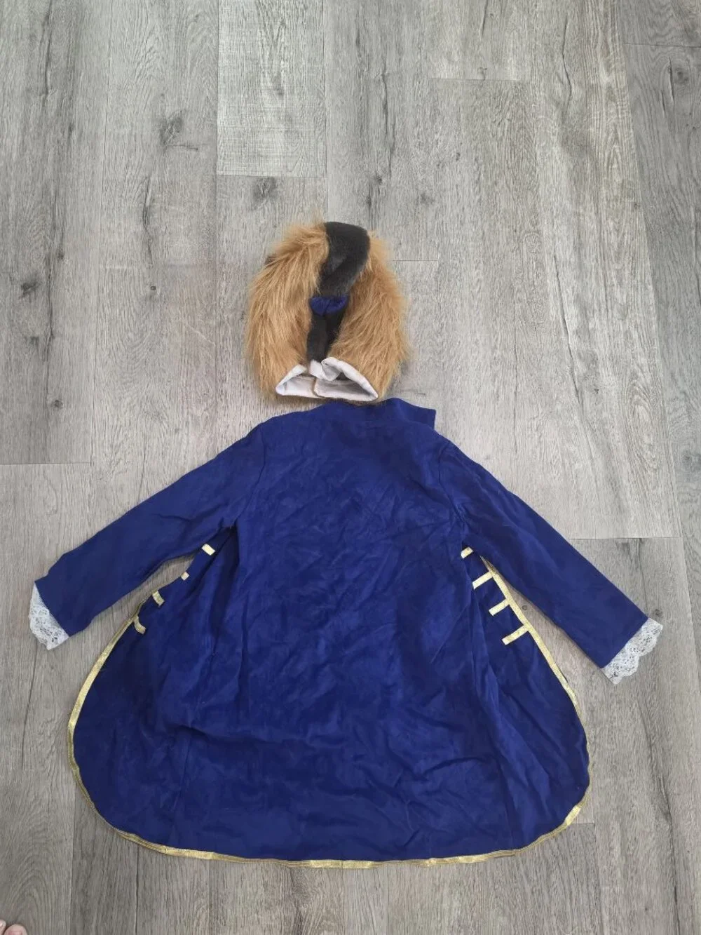 Disney Beast Halloween Costume Hooded Mask & Royal Blue Jacket Lace Cuffs Size S